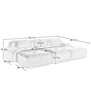 English Elm Three-seat Modular Sectional with Ottomans Corduroy Curved Lounge Sofa for Living Rooms W714S01409