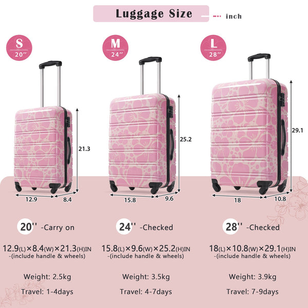 English Elm Hardshell Polycarbonate Luggage Set Three Piece Tsa Lock Spinner Travel Suitcases Pink N732P306618U