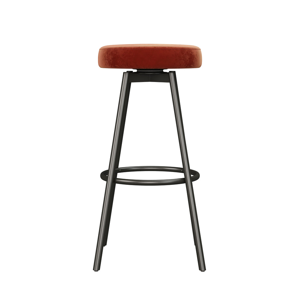 English Elm Walker Edison - Modern Modern Glam Upholstered Faux Velvet Bar Stool Set of 2 Rust Red Velvet Foam Seat Steel Frame Glam B185P168962