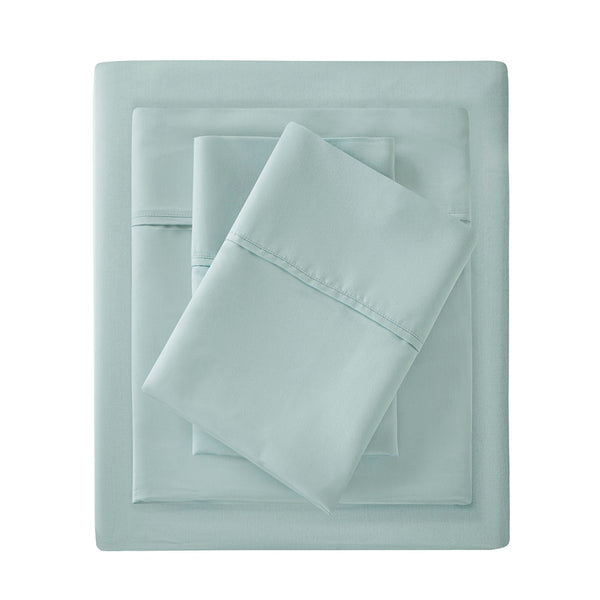 JLA Home Madison Park - Cotton sateen blend 4-piece sheet set with 1500TC peached finish, OEKO-TEX, wrinkle-resistant luxury Seafoam MP20-4855