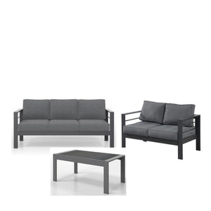 English Elm 3-piece Outdoor Aluminum Conversation Set with Deep Cushions and Wpc Coffee Table Dark Grey B082S00091
