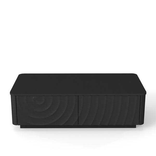 English Elm 47'' Spiral Grain Coffee Table Two Drawer Storage Mid Century Farmhouse Living Room Black W2263P412382