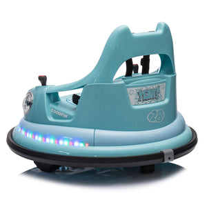 English Elm 12v Kids Ride on Bumper Car with 360 Spin Led Lights Bluetooth and Parental Remote Blue W1578P198508