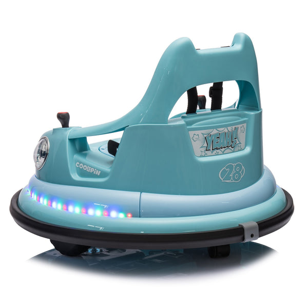English Elm 12v Kids Ride on Bumper Car with 360 Spin Led Lights Bluetooth and Parental Remote Blue W1578P198508