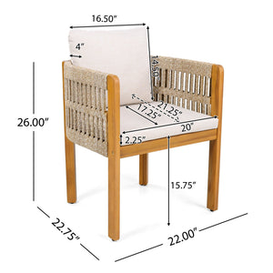 English Elm Acacia Wood Outdoor Dining Chair Set with Rope Arms and Waterproof Cushions N779P279983M