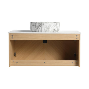 English Elm 36" Modern Wall-Mounted Bathroom Vanity With Soft-Close Doors, Ceramic Sink & Durable Oak Finish W999S00451