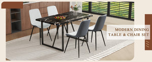 English Elm Table Modern Black Marble Mdf Dining Set With 4 Comfortable Pu Chairs - Stylish, Durable & Easy Care W1151S03404-GIGA