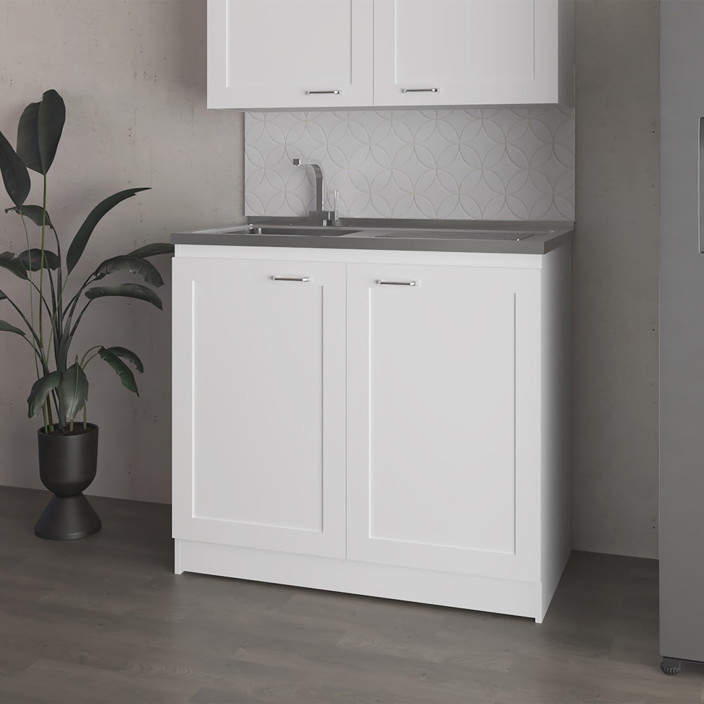 English Elm Montello White Utility Sink with Open Shelves for Laundry Mudroom Workspace B092S00281