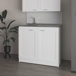 English Elm Montello White Utility Sink with Open Shelves for Laundry Mudroom Workspace B092S00281