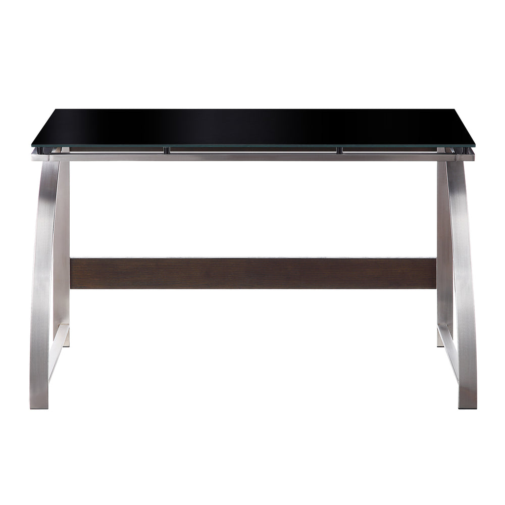 English Elm Modern Tioga Glass Top Writing Desk with Brushed Chrome Geometric Legs, Black Floating Platform, Compact Home Office 48" x 23.5" x 29.5" B011P289736