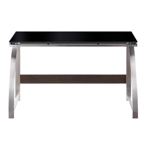 English Elm Modern Tioga Glass Top Writing Desk with Brushed Chrome Geometric Legs, Black Floating Platform, Compact Home Office 48" x 23.5" x 29.5" B011P289736