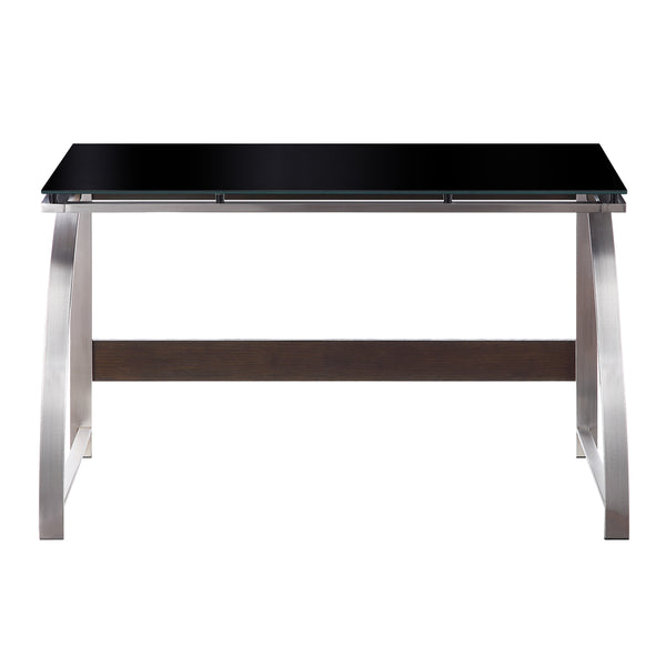English Elm Modern Tioga Glass Top Writing Desk with Brushed Chrome Geometric Legs, Black Floating Platform, Compact Home Office 48" x 23.5" x 29.5" B011P289736