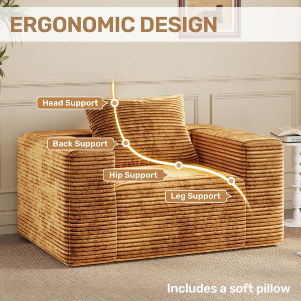 English Elm Bean Bean Bag Loveseat Sofa Couch Boneless Cloud Comfort with Tufted Corduroy, Durable Foam Support Yellow Brown W3795P358120
