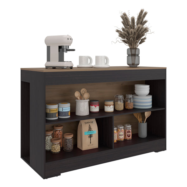 English Elm Worland,kitchen Island with Open Shelving and Wenge Finish for Modern Prep Spaces B128S00241
