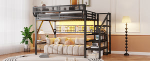 English Elm Queen Metal Loft Bed with Staircase Wardrobe Rgb Lighting Industrial Frame W2580S00067