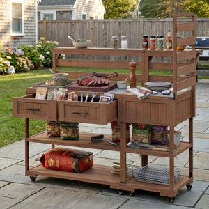 English Elm Topmax Modular Fir Wood Outdoor Kitchen Cart Stainless Steel Prep Station Brown N717P417963D