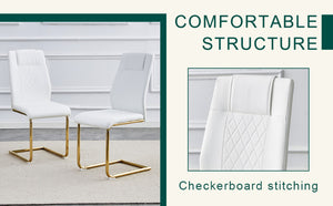 English Elm Table 5-Piece Set: Elegant White Marble Round Dining Table With Gold Legs & 4 Pu Upholstered Chairs W1151S02491-GIGA