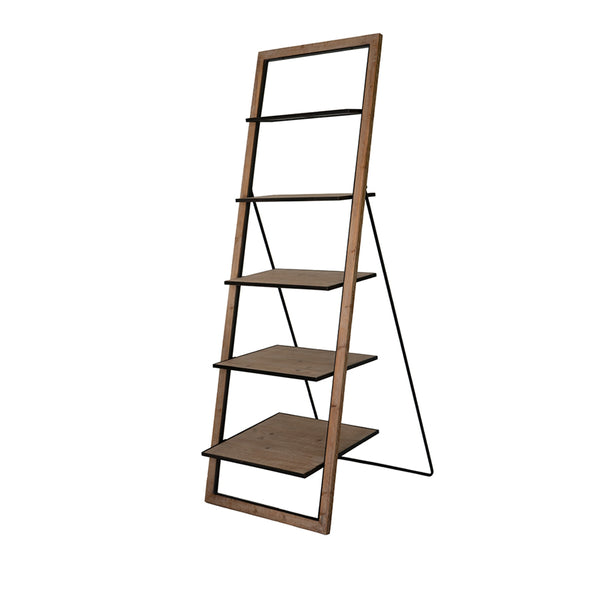 English Elm 24.8x26.4x72.4" Five Tier Fir Wood Ladder Bookshelf Farmhouse Iron Hardware Display W2078P499743