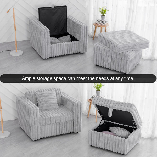 English Elm 106.3" U-Shaped 6-Person Sofa With Ottoman - Stylish Light Gray Modular Design & Hidden Storage Solutions W1767S00013