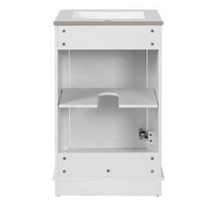 English Elm 20-inch Bathroom Vanity with Ceramic Sink, Modern Freestanding Single Vanity with Soft-Close Doors and Adjustable Shelf for Ample Organized Storage White N710P317678K