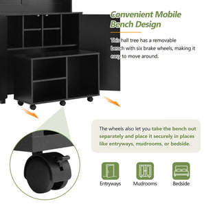 English Elm On-Trend 4-In-1 Farmhouse Hall Tree: Movable Bench, 7 Hooks, Shoe Storage & Rustic Style For Entryway N721P205788B-GIGA