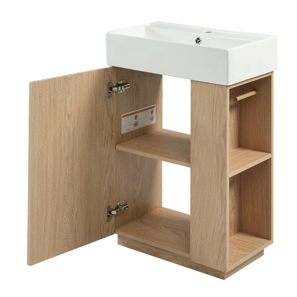 English Elm [video]21.6" Freestanding Bathroom Vanity Ceramic Sink Wavy Door Mdf Cabinet Small Bath Wood N729P285504N