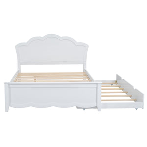 English Elm Full Full Size Wood Platform Bed with Headboard & Twin Trundle, Solid Pine/MDF, White Finish, Durable Design GX000390AAK