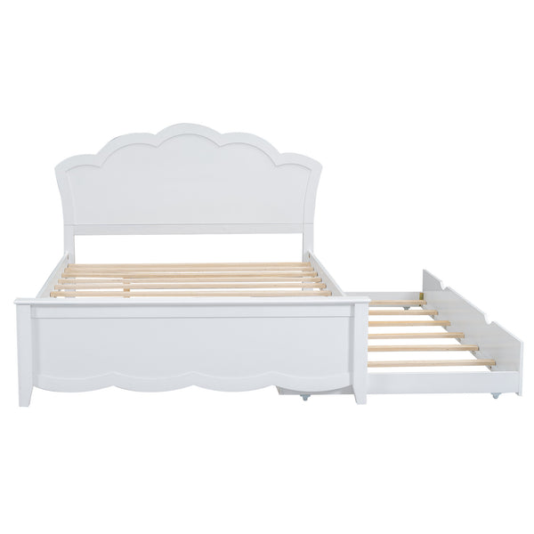 English Elm Full Full Size Wood Platform Bed with Headboard & Twin Trundle, Solid Pine/MDF, White Finish, Durable Design GX000390AAK