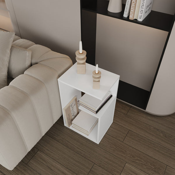 English Elm Side Table Sallis - Modern White Accent Table With Open Shelf For Living Room, Bedroom & Entryway B092P309173-GIGA