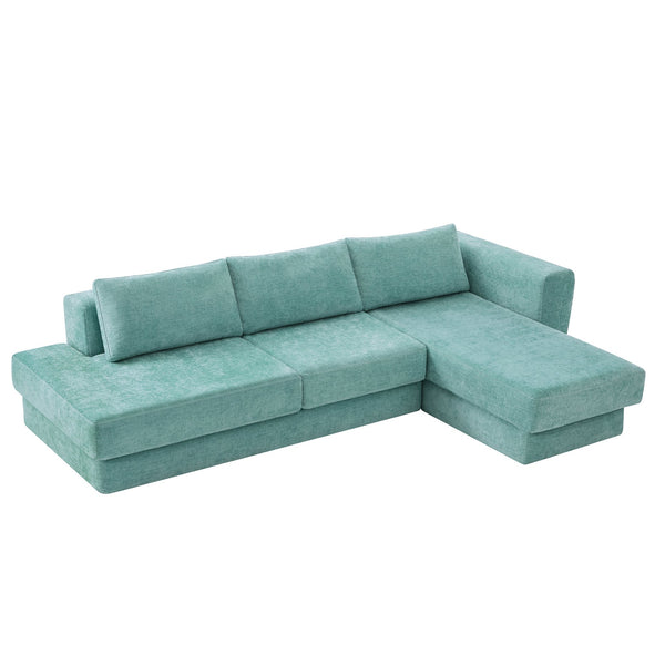 English Elm L-shaped Chenille Sectional Sofa with Deep Modular Seating and Layered Cushion Comfort Teal N763S000090F