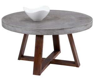 Sunpan Devons Industrial Rustic Coffee Table - Unique Concrete Round Top with Espresso Wood Base, 36" Wide