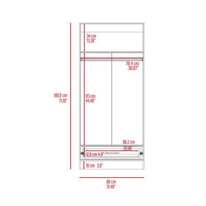 English Elm Ambery 180 White Armoire 71" High – Spacious Top Shelf, Hanging Rod, Bottom Drawer, Particleboard Design B200S00173