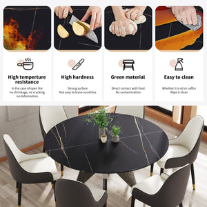 English Elm 59.05" Round Marble Dining Table - Stylish Silver Stainless Steel Base For 6-8 People, Durable Design W1535S00391