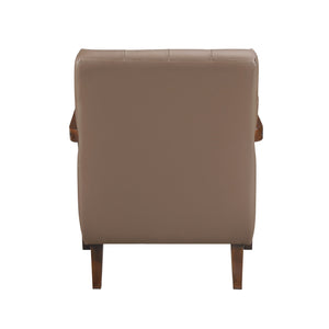 English Elm Modern Tufted Leather Accent Chair with Walnut Wood Frame, Upholstered Seat, Compact Stylish Design Brown 28 L x 21 W x 25.75 H B011P271923