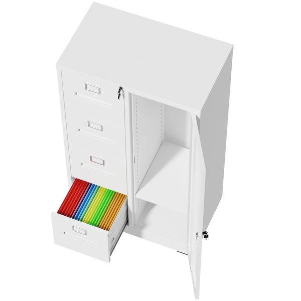 English Elm Metal Four Drawer Filing Cabinet with Lock Steel Storage for Home Office Bedroom White W2735P457275