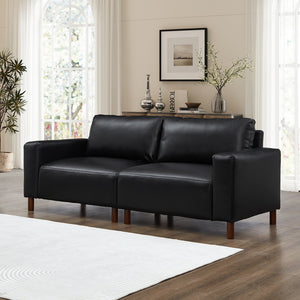 English Elm 78.5" Mid-century Faux Leather Loveseat with Solid Wood Legs for Living Room or Apartment Black W1097S00252