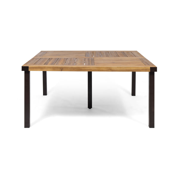English Elm Christopher Knight Home® - LANKERSHIM 64 Teak Acacia Wood Dining Table 64” Square for 8, Slat Design, Bold Metal Legs, Durable Finish 66105.00