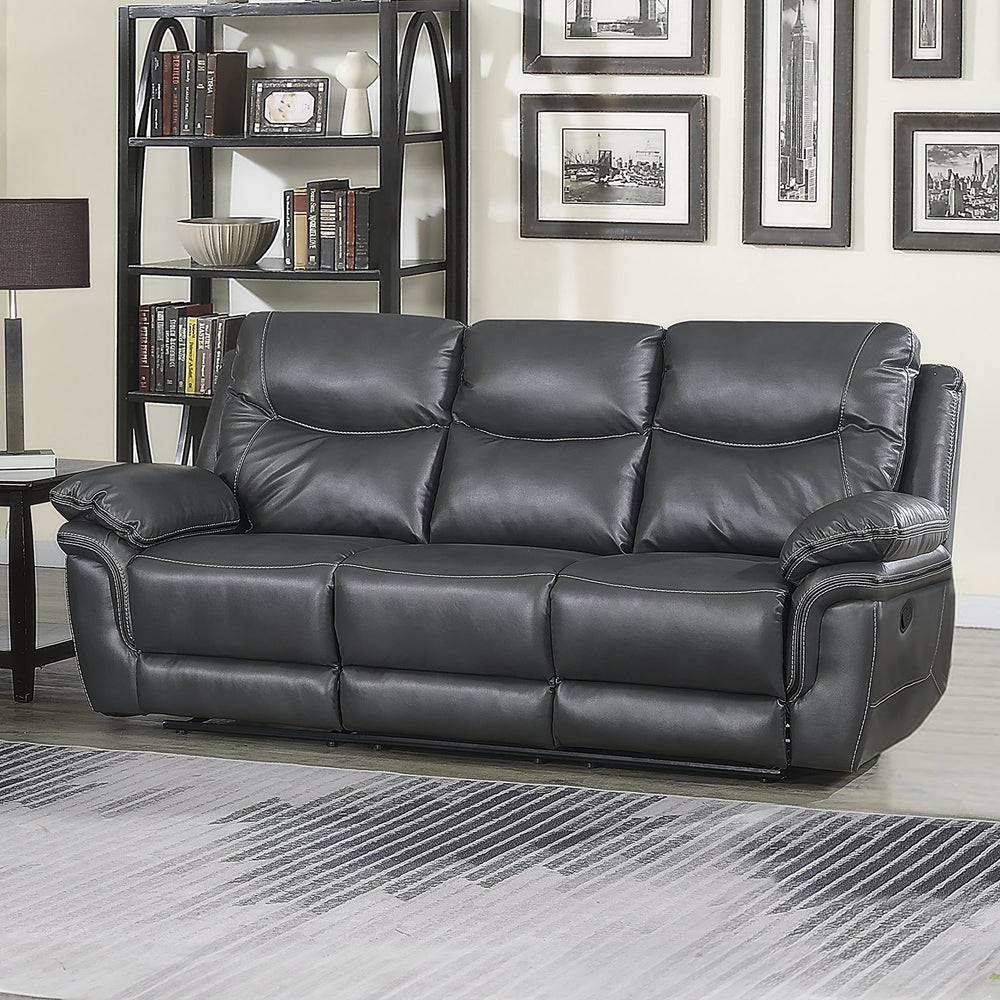 English Elm Steve Silver - Isabella Recliner Sofa Set in Dark Gray Faux Leather with Cup-Holders, Pillowtop Arms, Contrast Stitching B081P157073