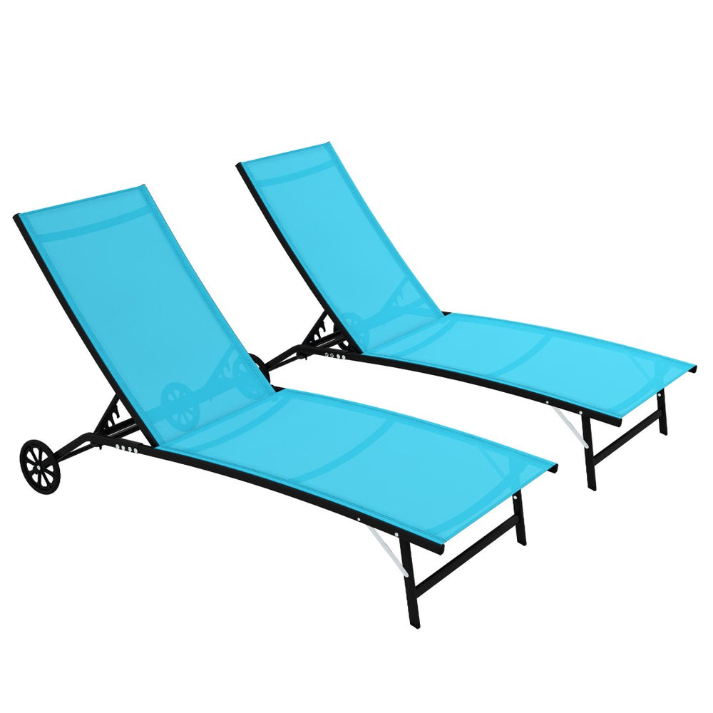 English Elm Outsunny 2-Piece Outdoor Chaise Lounge Set With Wheels, 5 Adjustable Positions For Ultimate Comfort P2 W2225P174079-GIGA