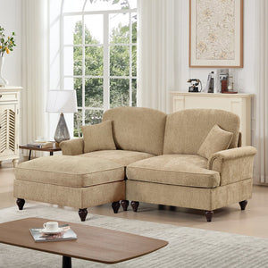 English Elm Elegant Mid Century Modular L-Shaped Sofa With Flared Arms, Movable Ottoman & Ruffle Skirts W3041S00345