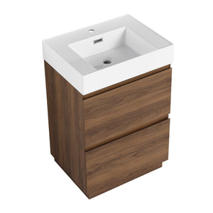 English Elm 24" Modern Bathroom Vanity with Single Undermount Sink, Engineered Wood, Waterproof Finish, 2 Drawers and Pre-Drilled Faucet Hole Brown W1972S00006