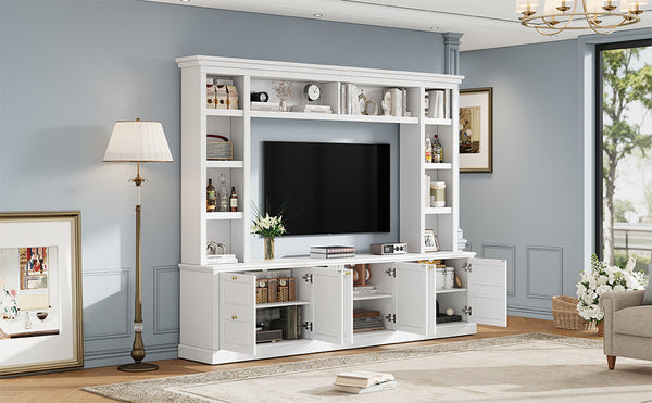 English Elm All-in-one Modern Entertainment Center with Bookcase Shelves for Living Room Display White N710S688101K