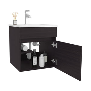 English Elm Primavera 18" Floating Bathroom Vanity Wall-Mounted Black Wengue, Dual-Door Cabinet & Shelves B200P335307