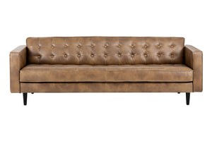 Sunpan DONNIE Sofa - Vintage Tobacco Tan Faux Leather, Mid-Century Modern Design with Cushions & Tufting 102507V