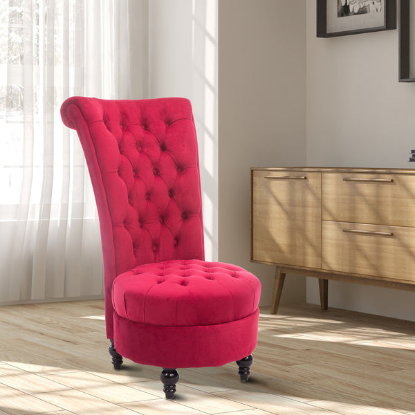 English Elm HOMCOM Velvet Chesterfield High Back Accent Chair, Tufted Armless Design, Plush Foam Seat, Crimson Elegance W2225P229639