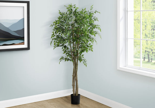 English Elm Artificial Monstera Tree 83" Tall Realistic Floor Plant with 78 Lush Leaves in Black Pot, No Maintenance Green 54 L x 10 W x 10 H B2710P287104