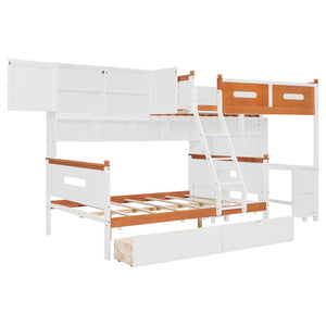 English Elm Twin Over Full Wooden Bunk Bed With Desk, Storage Drawers, Shelves & Led Lights - Stylish & Functional N820S00064K-GIGA