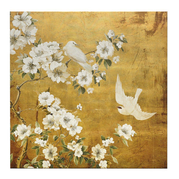 English Elm 38.6x38.6x1.4" Hand-painted Blossom Canvas Art with Textured Gold Acrylic Background W2078P481777