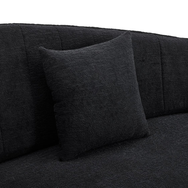 English Elm Curved Four Seat Chenille Sofa with Removable Backrest for Retro Apartment Living Black W3612S00041