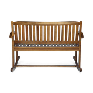 English Elm Christopher Knight Home® - Patio Acacia Wood Rocking Loveseat with Armrests — Handcrafted 2-Person Porch Bench, Slatted Comfort Natural 62267.00